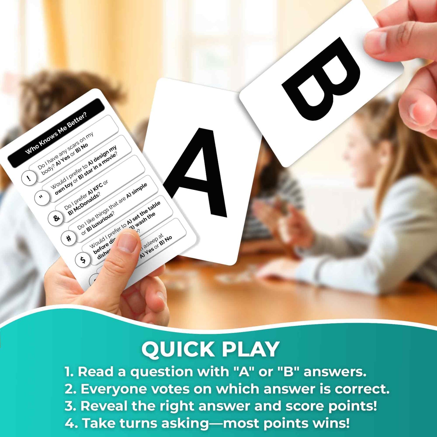 QUOKKA Board Games for Kids 8-12 – Family Games for Kids and Adults – Trivia Cards for Family Game Night – Who Knows Me Better – 500+ Questions – Fun Card Game for Families and Teens