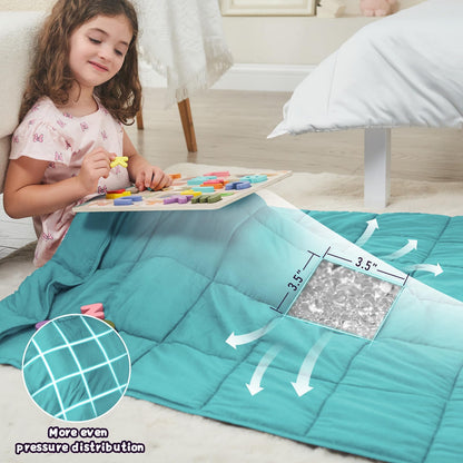 Teal Weighted Blanket Kids 10lbs, 40"x60", Twin Size Cooling Heavy Throw Blanket for 80-120lbs, Microfiber Soft Thick Big Blankets Weighted Comforter Gift for Sleeping