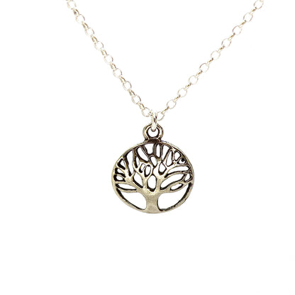 Tree of Life Pendant Necklace for women, Sterling silver 925 round small pendant, Dainty necklace for girls, Silver family tree pendant, Everyday necklace