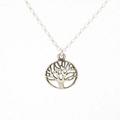Tree of Life Pendant Necklace for women, Sterling silver 925 round small pendant, Dainty necklace for girls, Silver family tree pendant, Everyday necklace