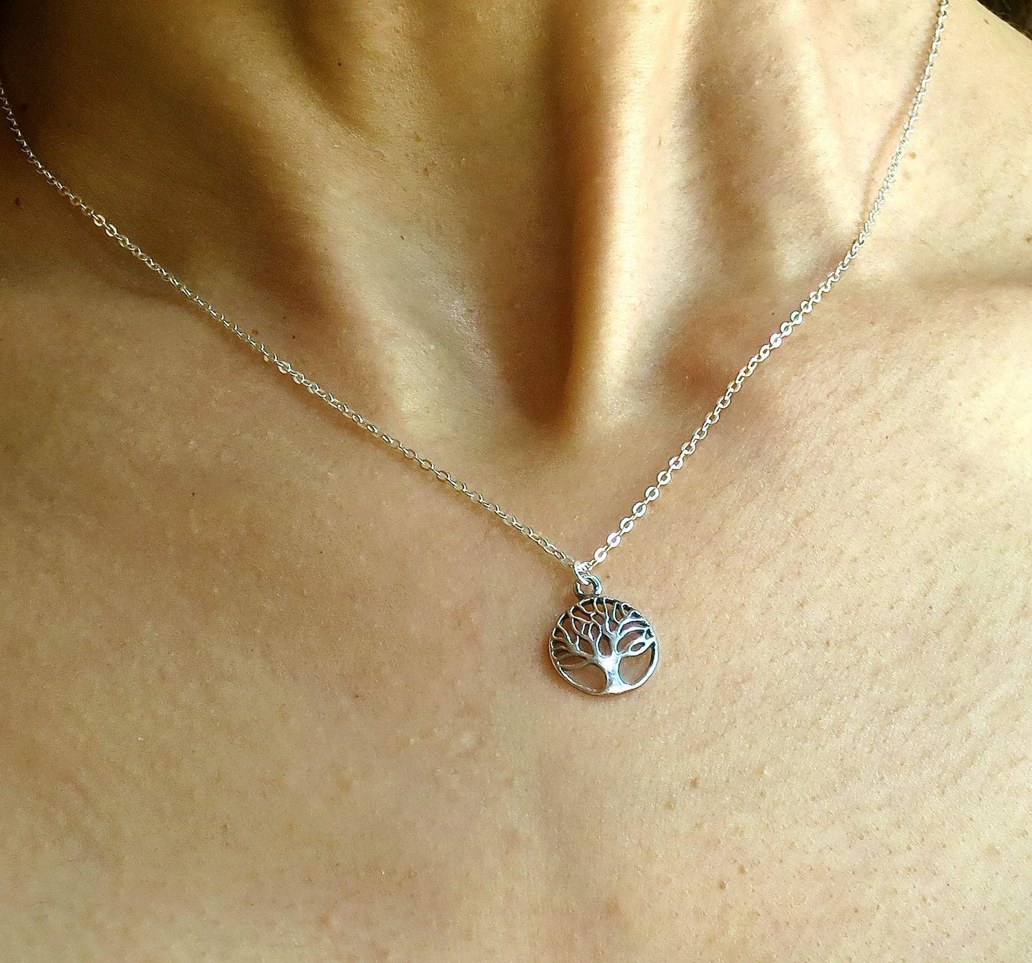 Tree of Life Pendant Necklace for women, Sterling silver 925 round small pendant, Dainty necklace for girls, Silver family tree pendant, Everyday necklace
