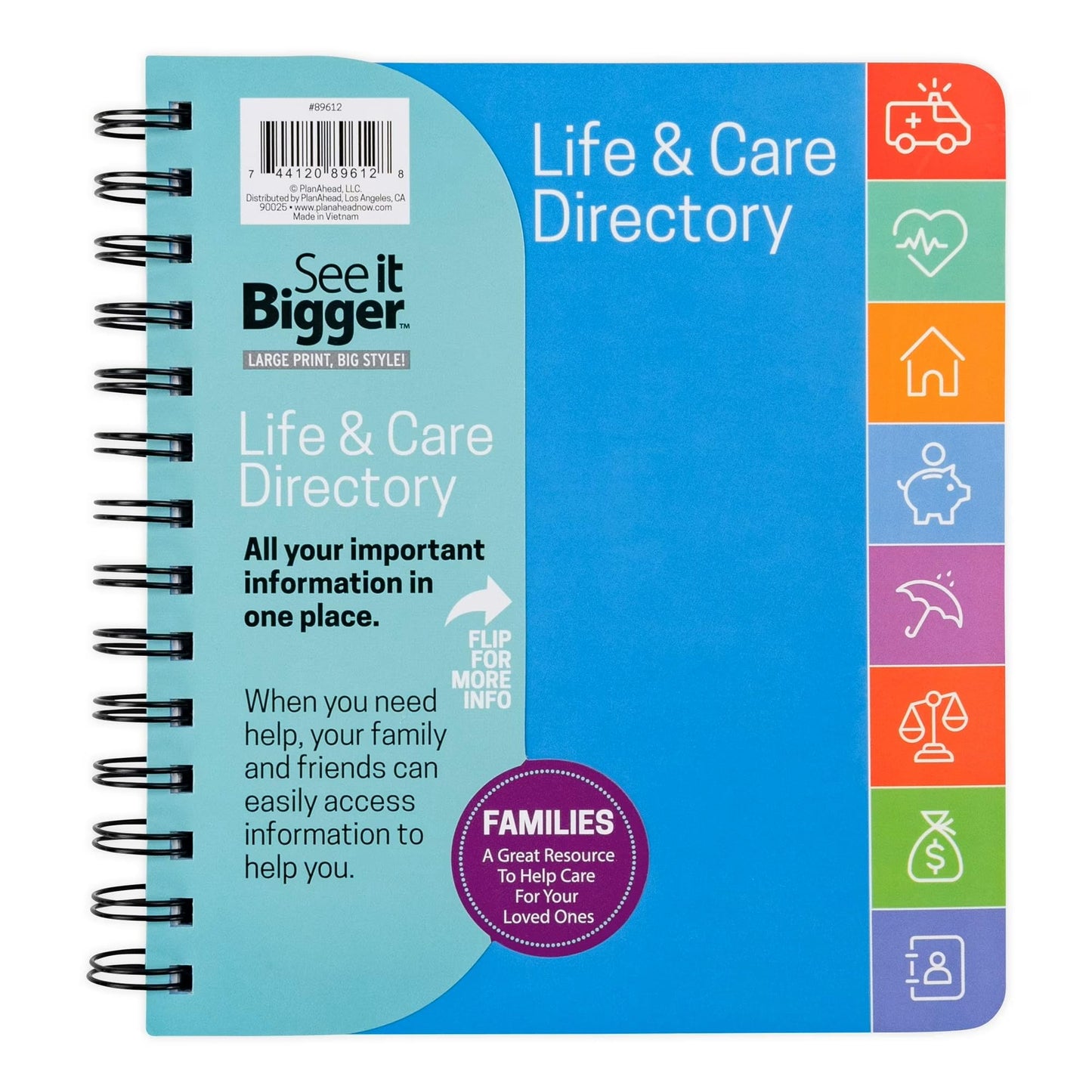 See it Bigger Life & Care Directory Planner | 7x7.5 | Track: Emergency Info. - Passwords - Utilities - Finances - Health