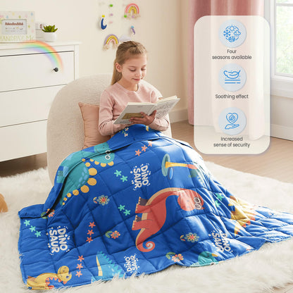HOSUKKO Weighted Blanket - 10 lbs Blue Dinosaur Heavy Lap Indoor - Breathable Blanket(50 * 60 inches, 10 lbs)