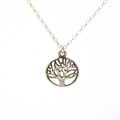 Tree of Life Pendant Necklace for women, Sterling silver 925 round small pendant, Dainty necklace for girls, Silver family tree pendant, Everyday necklace
