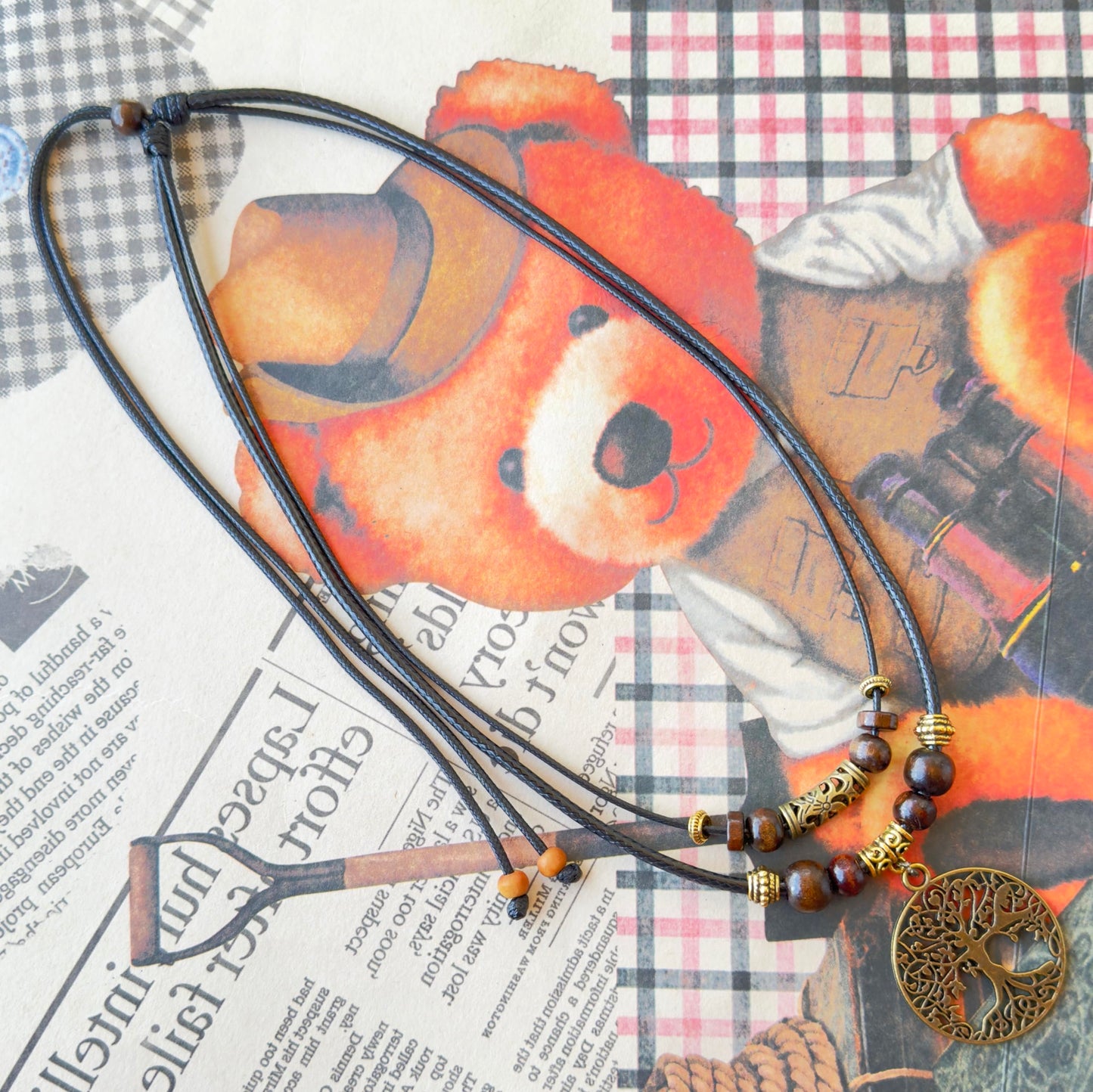 Double Layer Tree of Life Pendant Necklace Wood Beaded Jewelry Gifts for Mens Womens Wife Her Daughter Mom Grandma