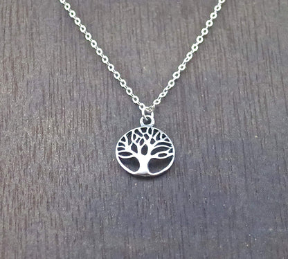 Tree of Life Pendant Necklace for women, Sterling silver 925 round small pendant, Dainty necklace for girls, Silver family tree pendant, Everyday necklace