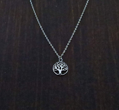 Tree of Life Pendant Necklace for women, Sterling silver 925 round small pendant, Dainty necklace for girls, Silver family tree pendant, Everyday necklace