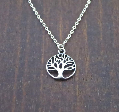Tree of Life Pendant Necklace for women, Sterling silver 925 round small pendant, Dainty necklace for girls, Silver family tree pendant, Everyday necklace