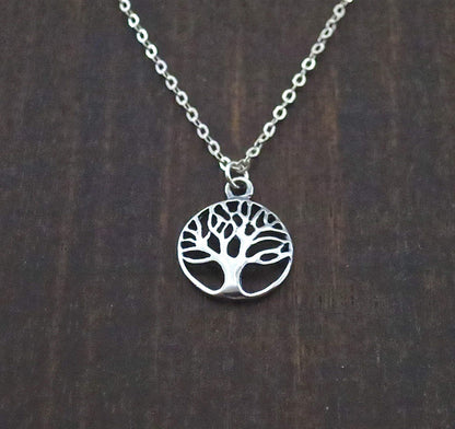 Tree of Life Pendant Necklace for women, Sterling silver 925 round small pendant, Dainty necklace for girls, Silver family tree pendant, Everyday necklace